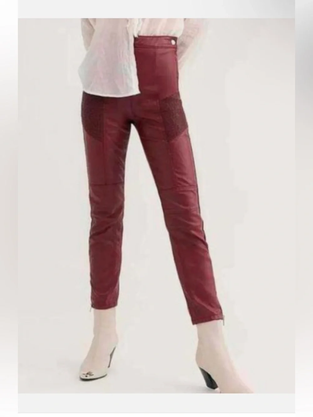 Free People Kaelin Burgundy Faux Leather Moto Cropped Pants